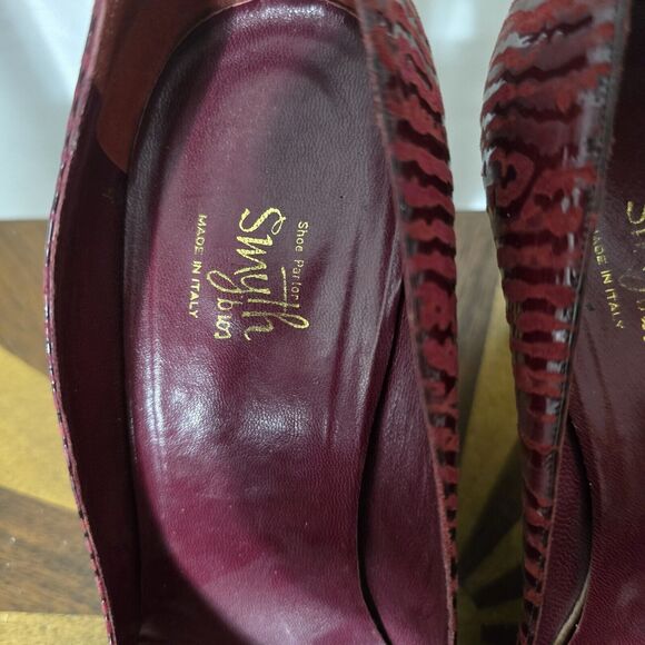 Smyth Bros Women 8.5N Textured Point Toe Leather Classic Pumps Red Italy Vintage - Picture 4 of 11